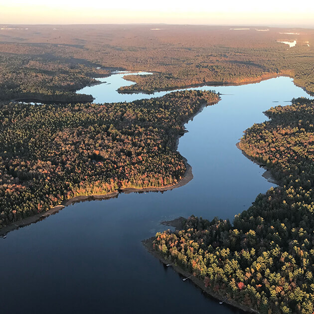 Pocono Lake in the center of the image